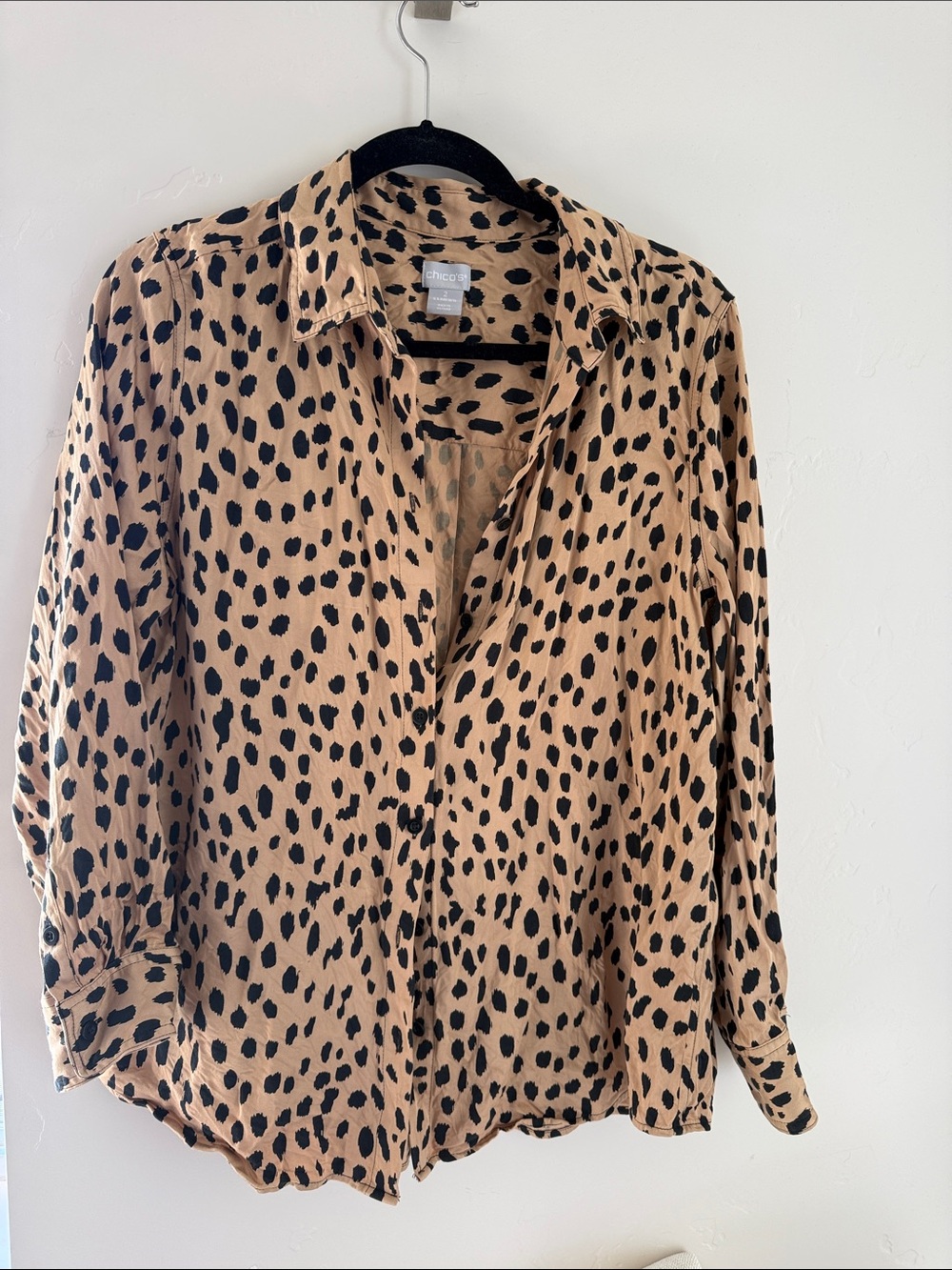 Chico's Tan and Black Spotted Button-Down Shirt 2 XL